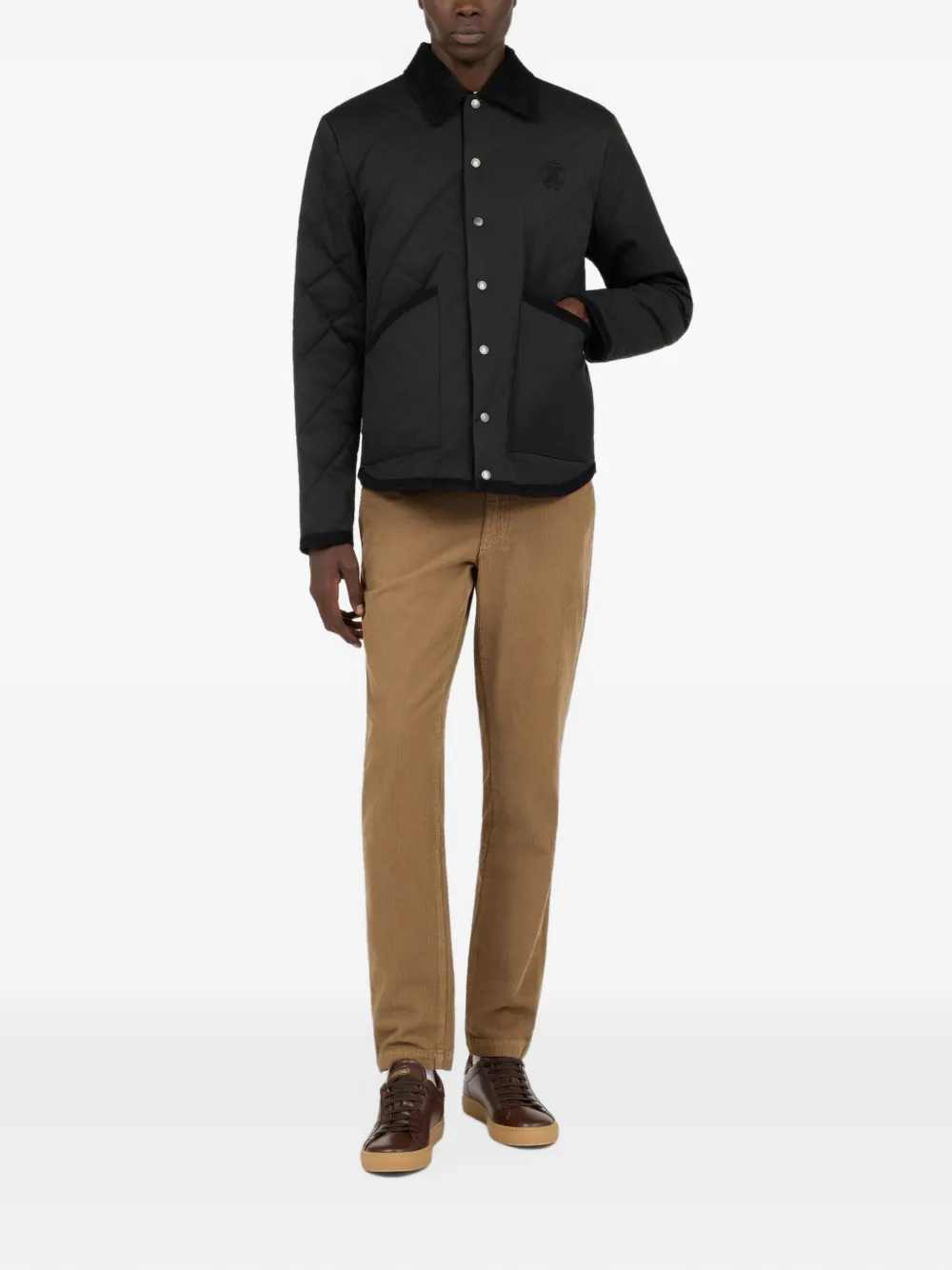 Roberto Cavalli quilted corduroy-collar jacket Zwart