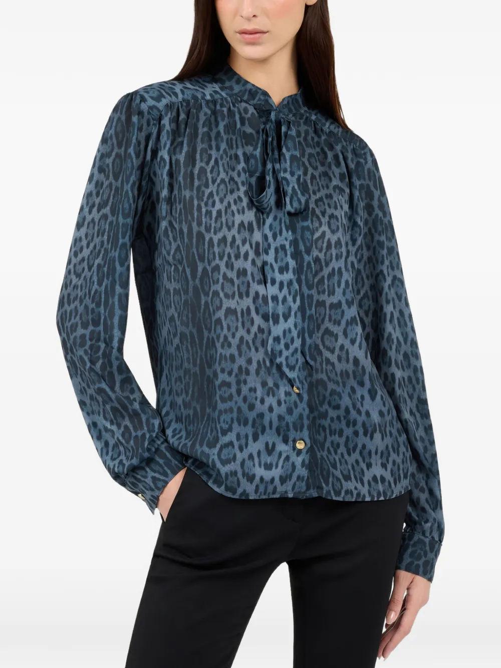 Roberto Cavalli leopard-print pussy-bow blouse Blauw