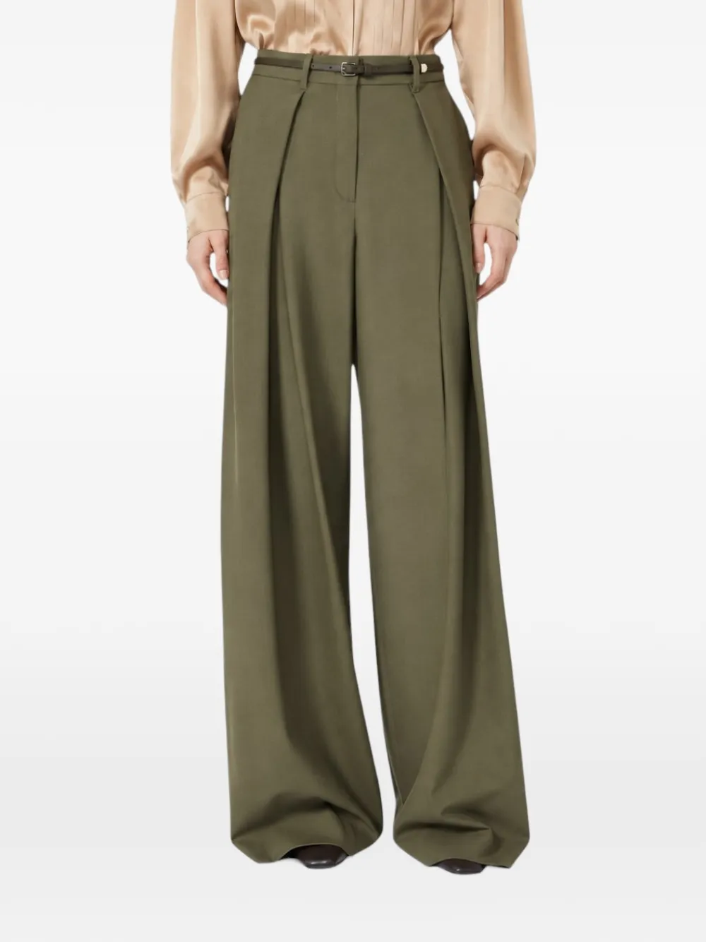 Max Mara belted pleated wide-leg trousers Groen
