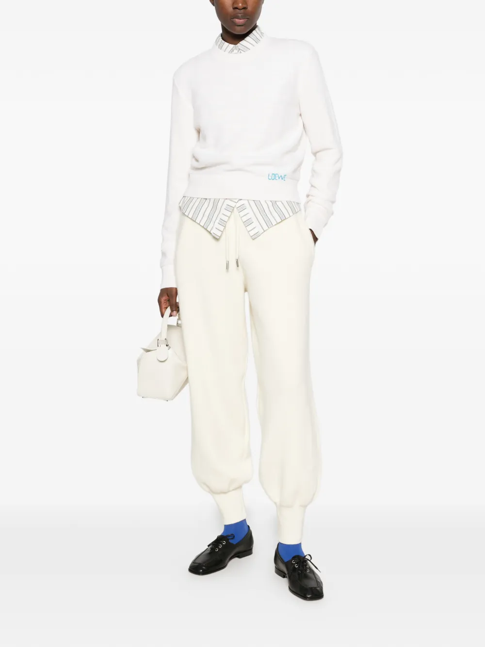 LOEWE embroidered-logo wool sweater Beige