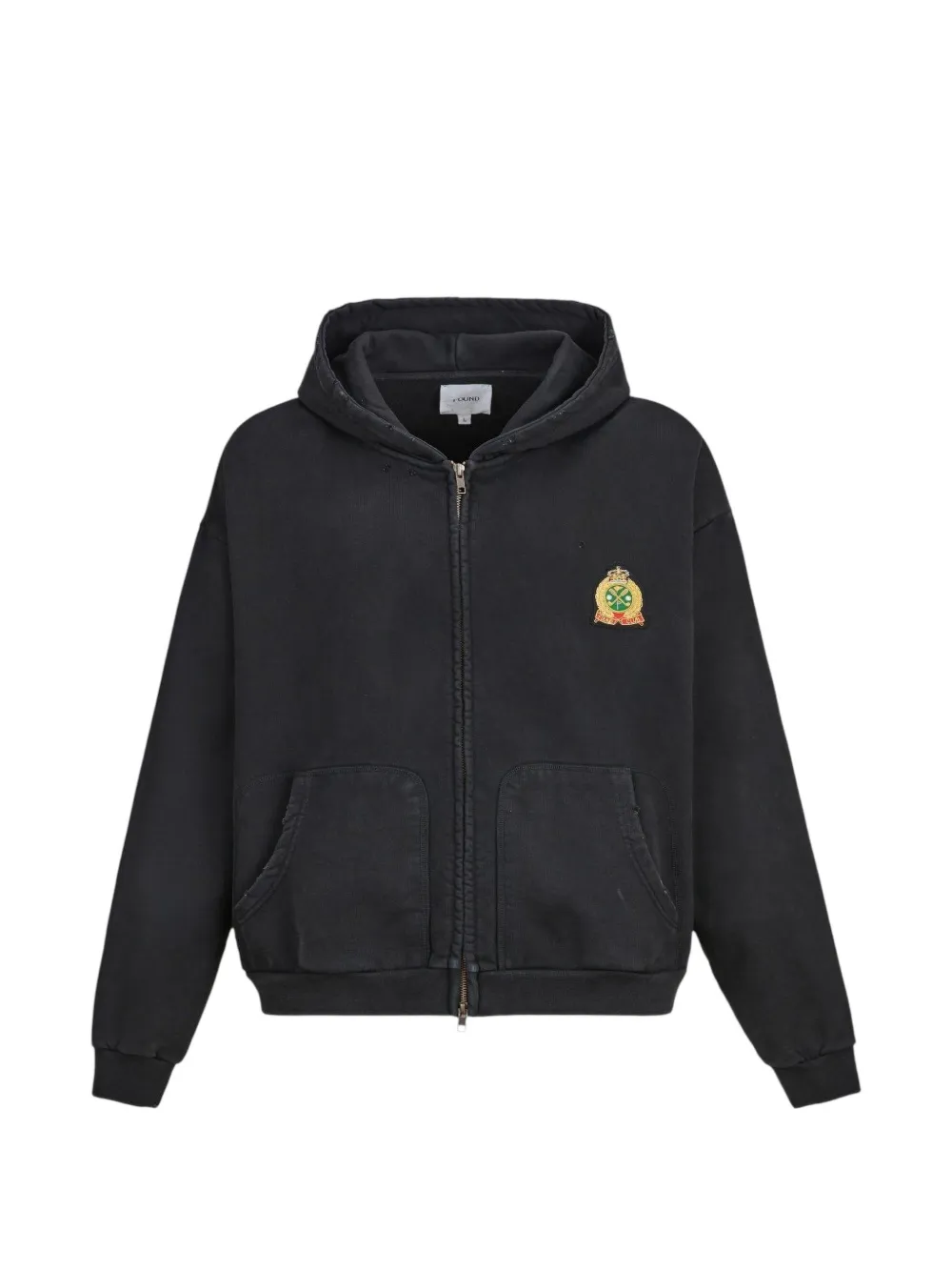 FOUND crest-appliqué zip-up hoodie - Nero