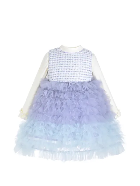 Mimi Tutu set de vestido de tweed a capas escalonadas con volantes