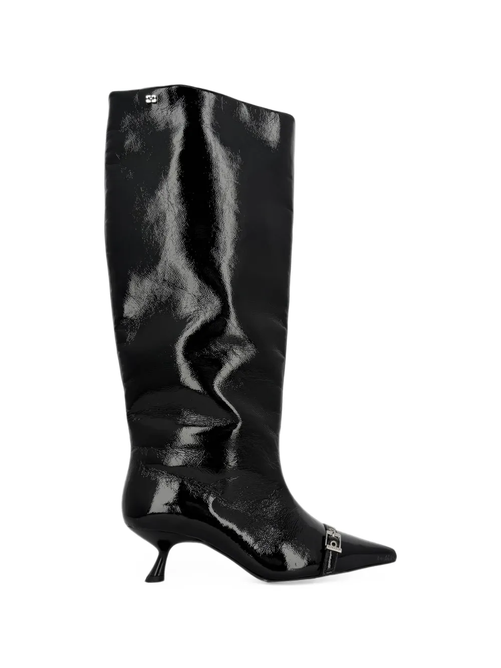 Pre-owned Ganni Eyelet-detail Slouch Knee-high Boots In Black
