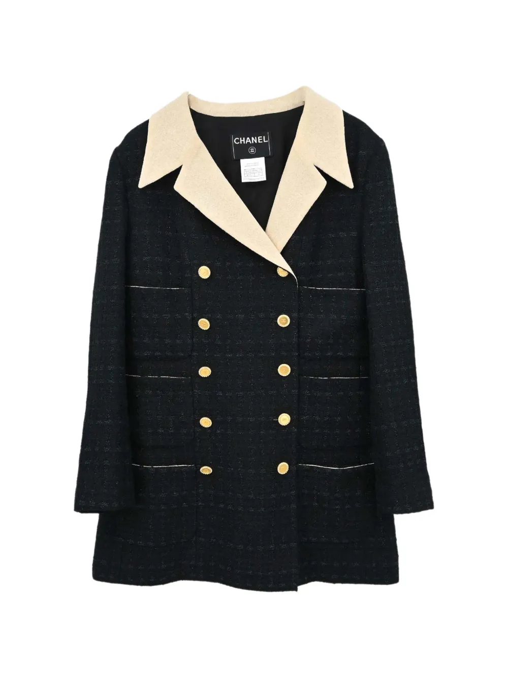 CHANEL Pre-Owned 2002 double-breasted tweed coat - Schwarz