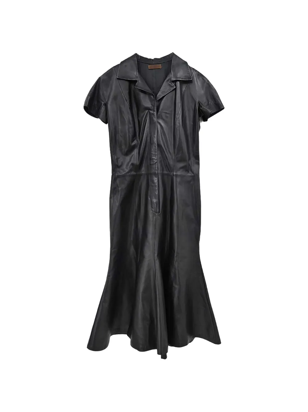 Loewe Pre-Owned short-sleeve leather midi dress - Schwarz