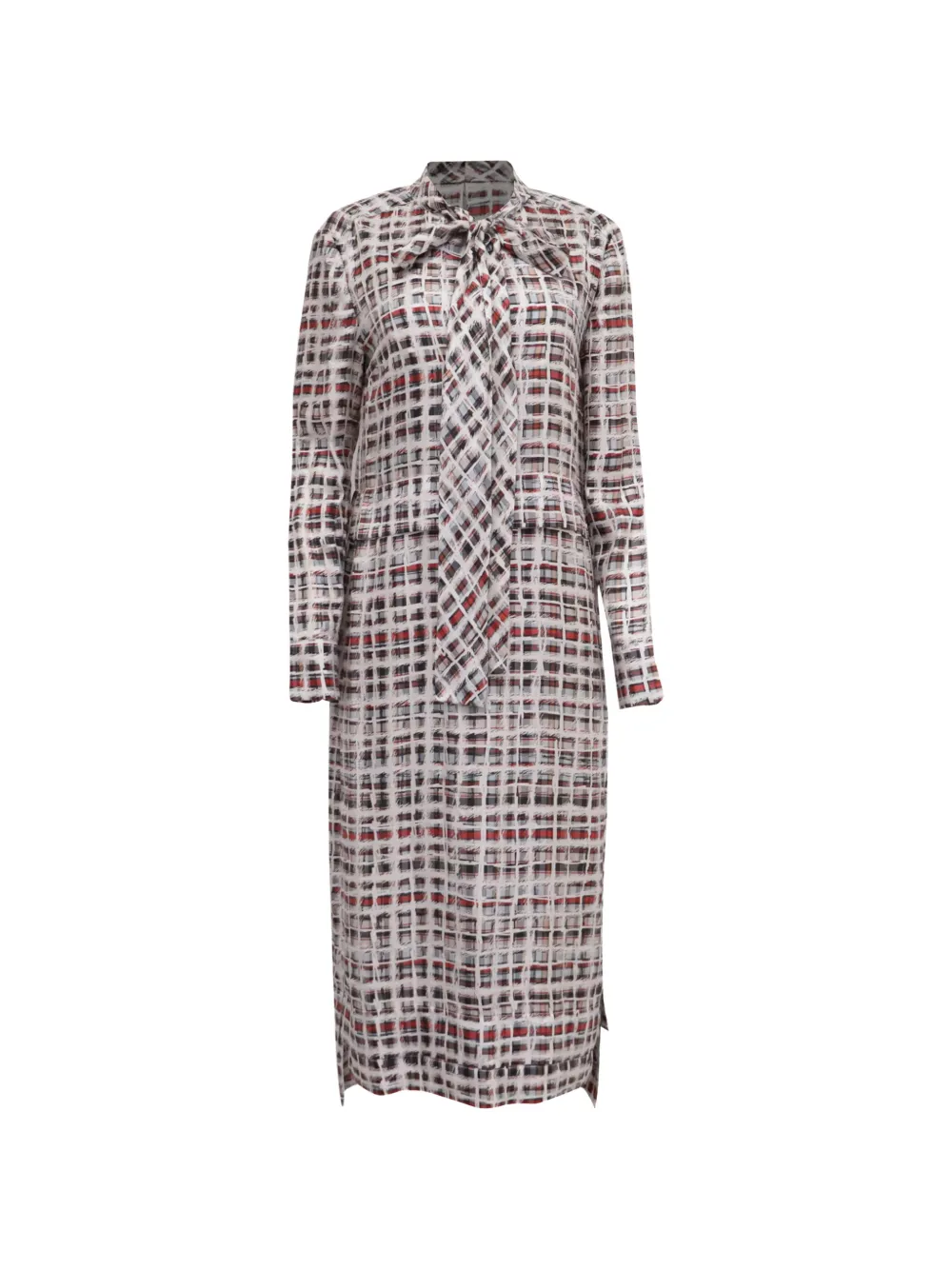 Burberry Pre-Owned scribble-check lavallière midi dress - Neutrals