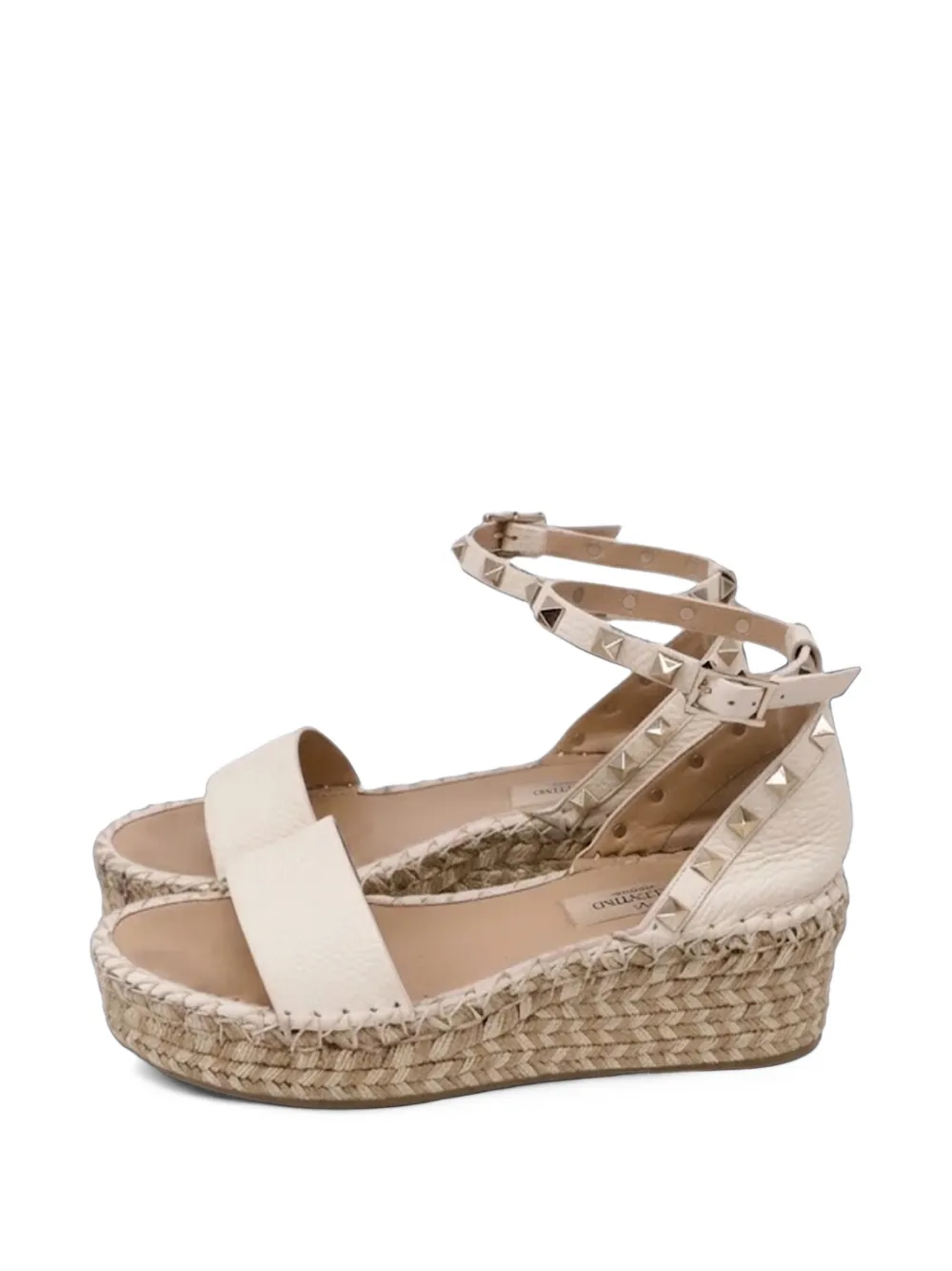 Valentino Garavani Pre-Owned Rockstud espadrille wedge sandals - Toni neutri