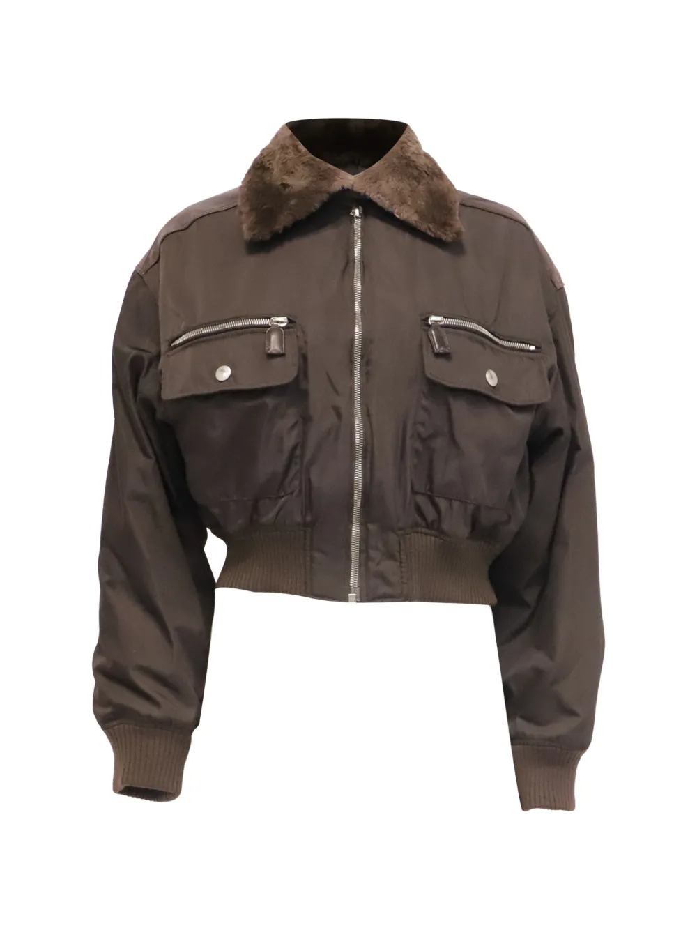 Prada Pre-Owned fur collar bomber jacket - Marrone