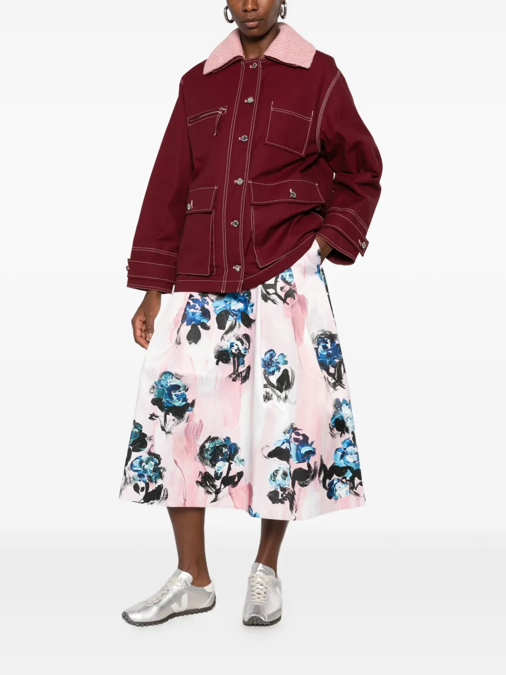 Stine Goya contrast-stitch multi-pocket jacket Rood