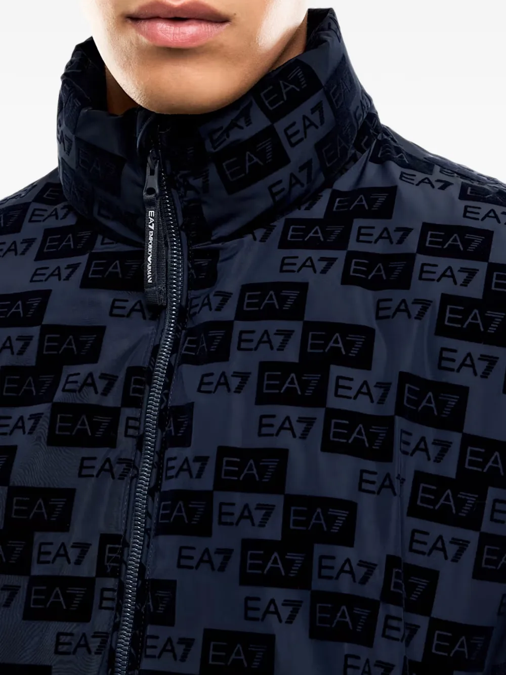 Ea7 Emporio Armani monogram-print puffer jacket Blauw
