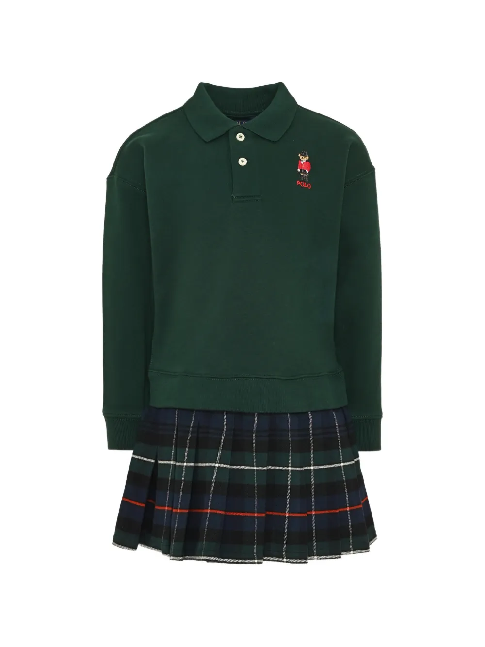 POLO RALPH LAUREN KIDS Polo Bear pleated-skirt fleece dress - Grün