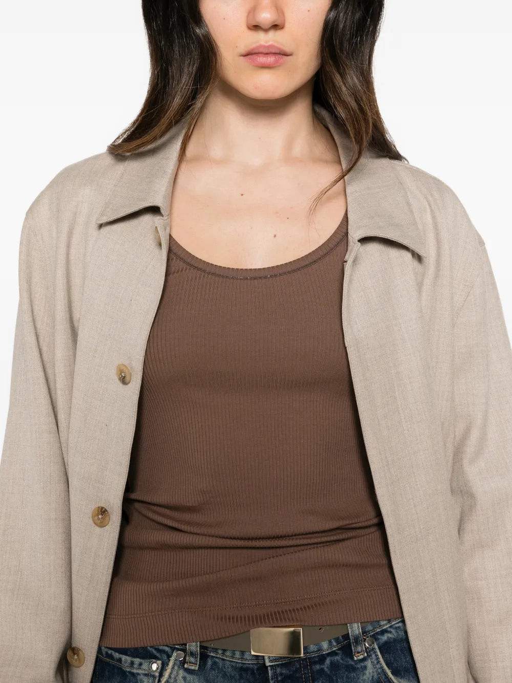 Brunello Cucinelli ribbed-knit Monili-chain tank top Bruin