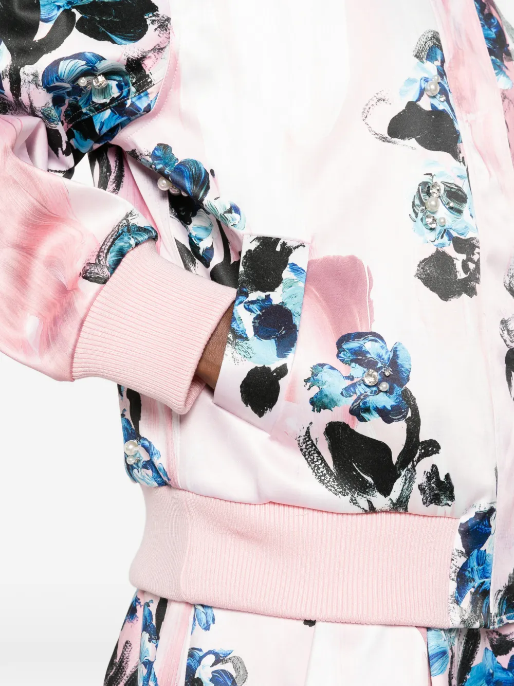 Stine Goya floral-print faux-pearl bomber jacket Roze