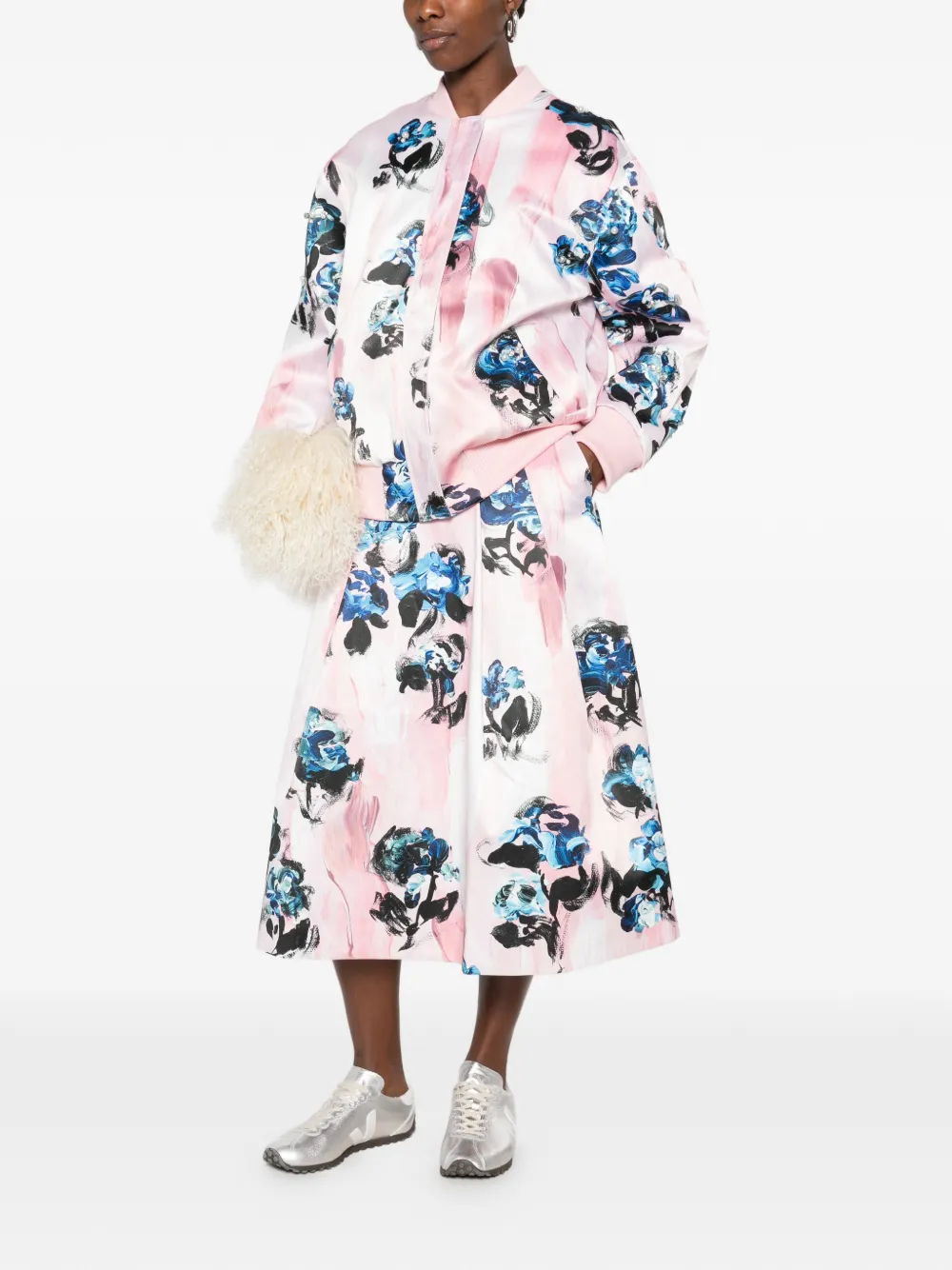 Stine Goya floral-print faux-pearl bomber jacket Roze