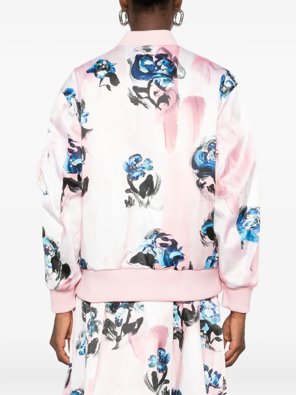 Stine Goya floral-print faux-pearl bomber jacket Roze