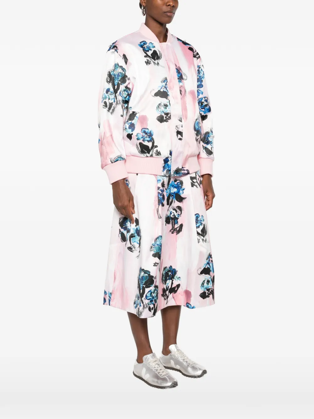 Stine Goya floral-print faux-pearl bomber jacket Roze