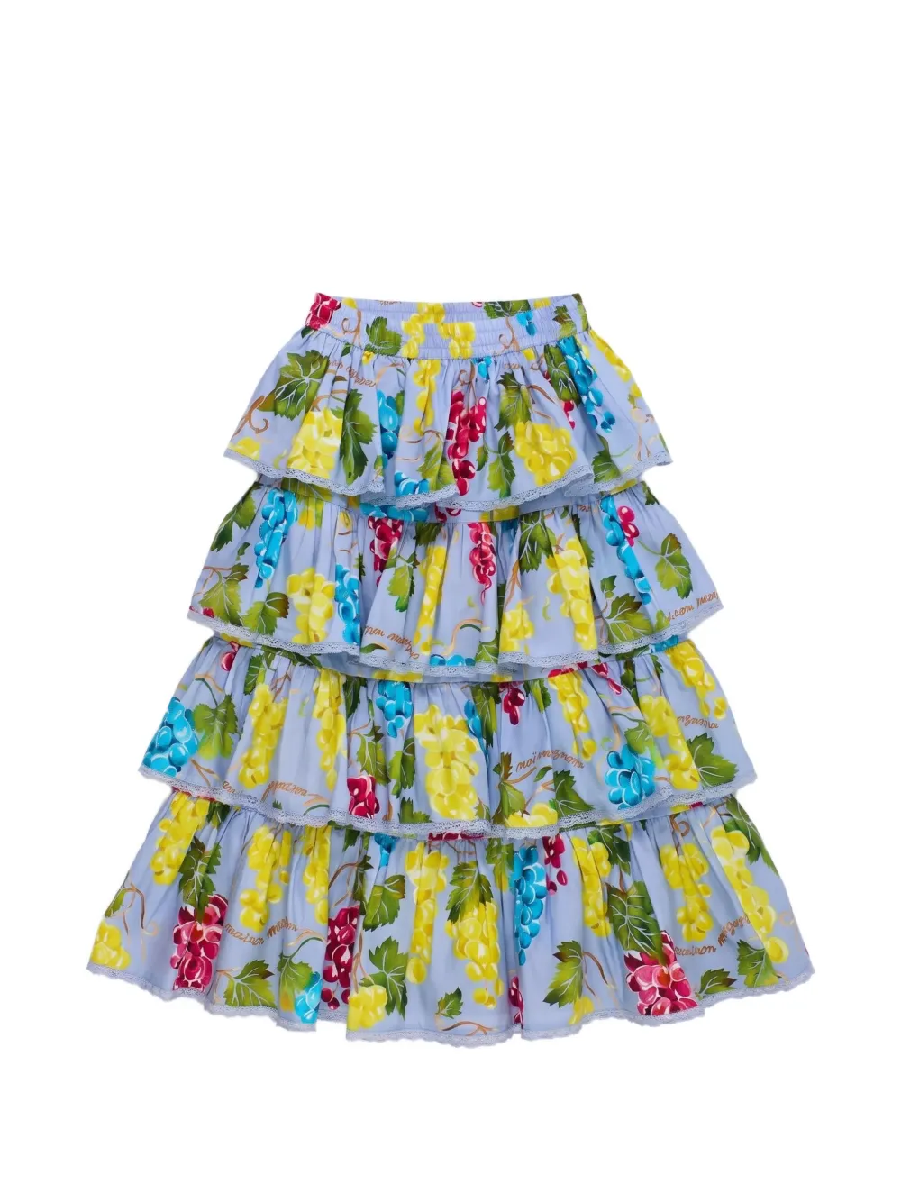 MAISON MANGOSTAN KIDS Uvas ruffled grape-print maxi skirt - Blu