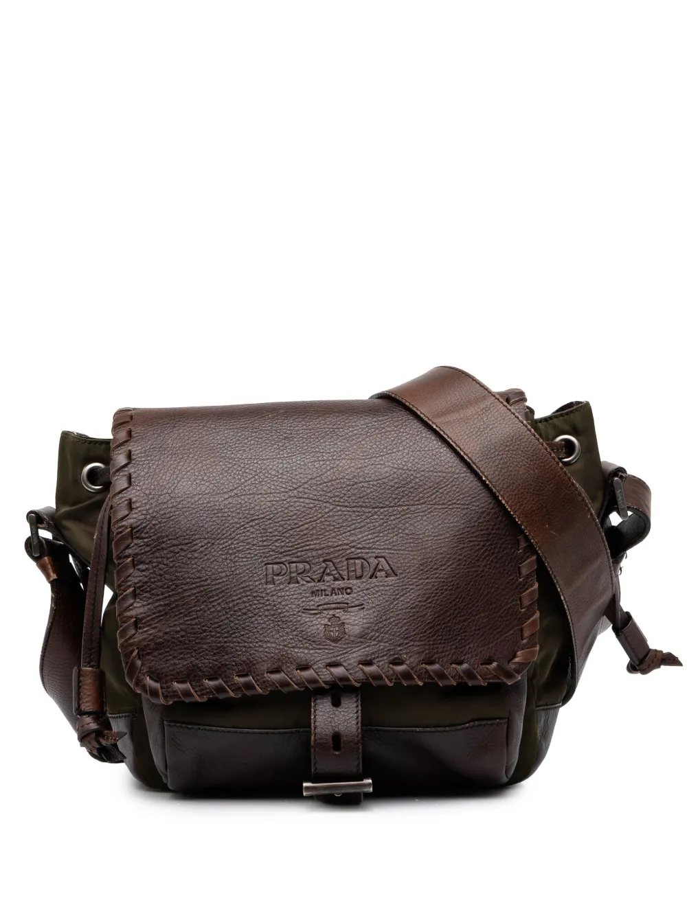 Prada Pre-Owned 2000-2013 Tessuto and Leather Whipstitch crossbody bag - Verde