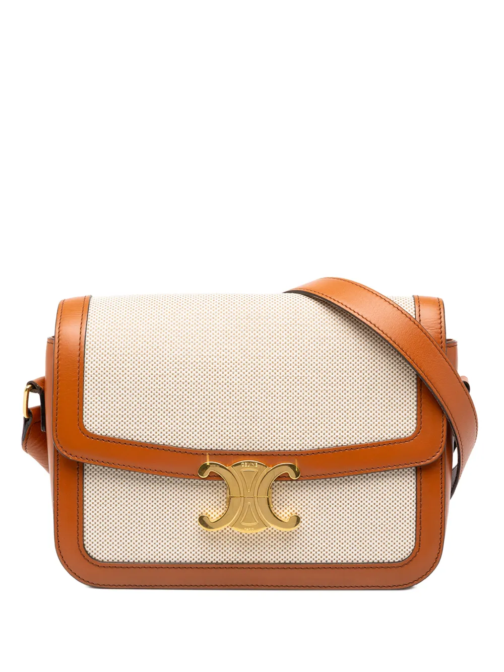 Celine Pre-Owned 2020 Classique Canvas and Calfskin Triomphe crossbody bag - Nude