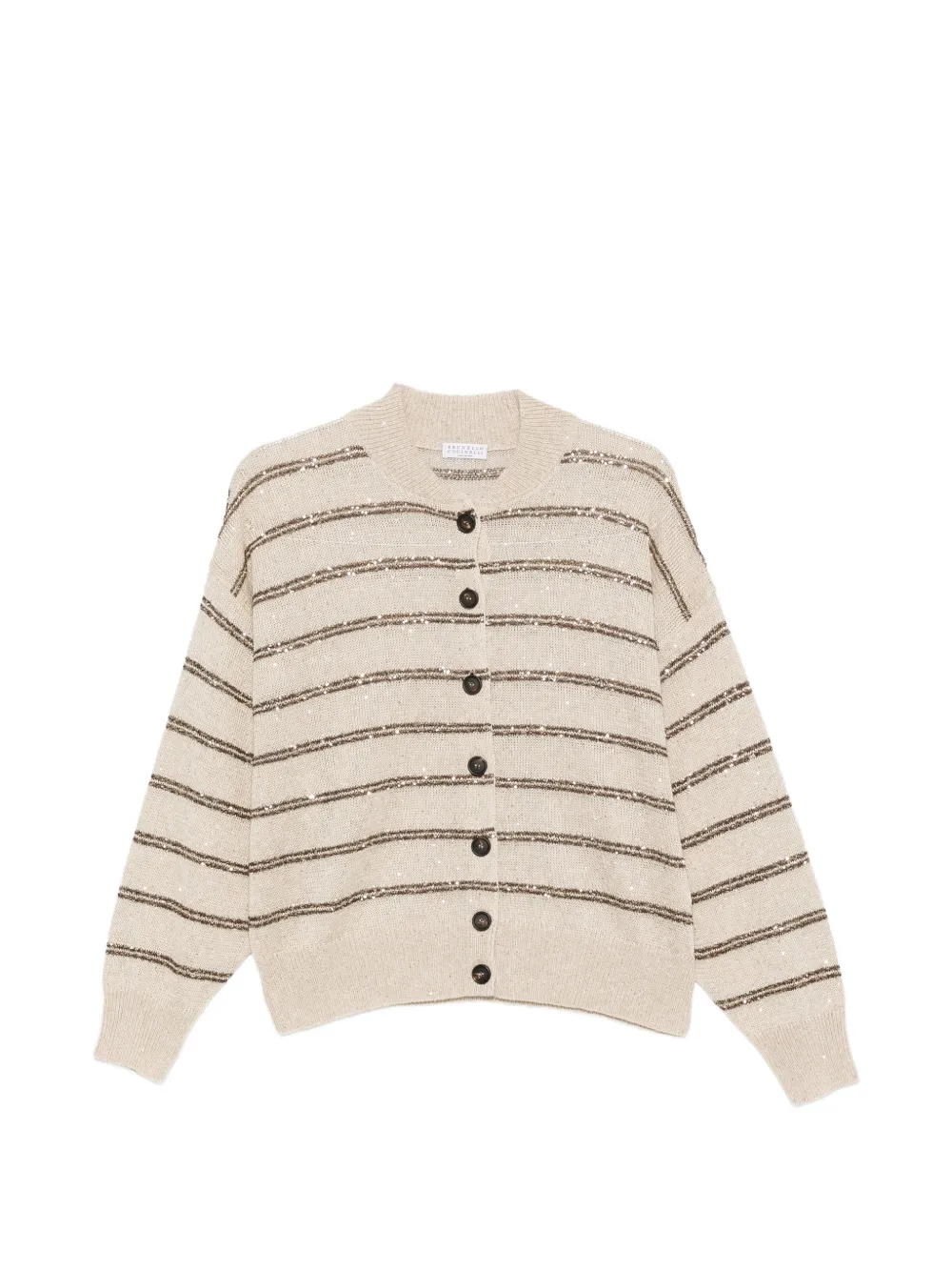 Brunello Cucinelli sequin-embellished striped cardigan Beige