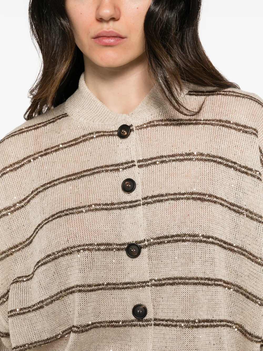 Brunello Cucinelli sequin-embellished striped cardigan Beige