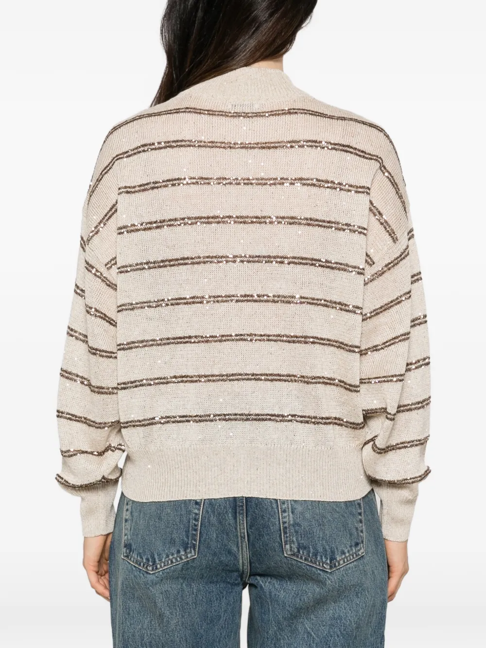 Brunello Cucinelli sequin-embellished striped cardigan Beige