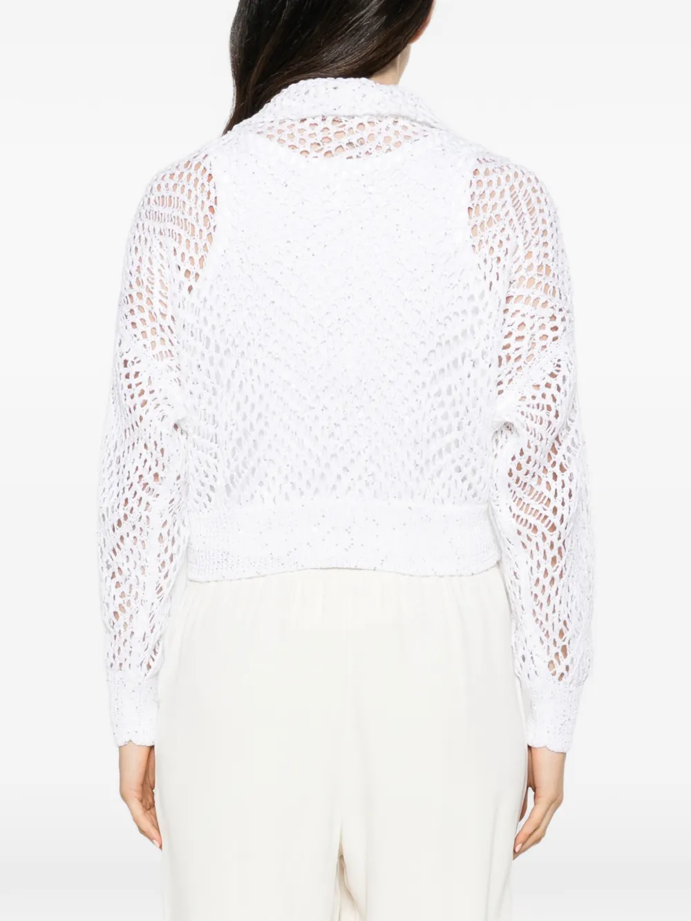 Brunello Cucinelli sequin-embellished open-knit cardigan Wit