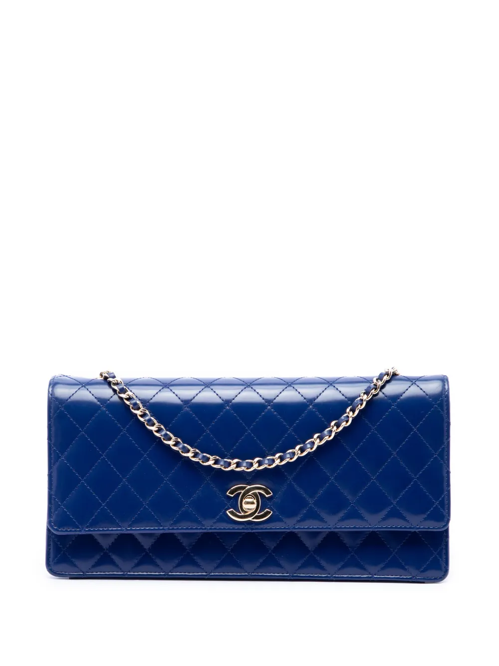 CHANEL Pre-Owned 2011 CC Quilted Lambskin East West Flap Clutch with Chain crossbody bag - Blu