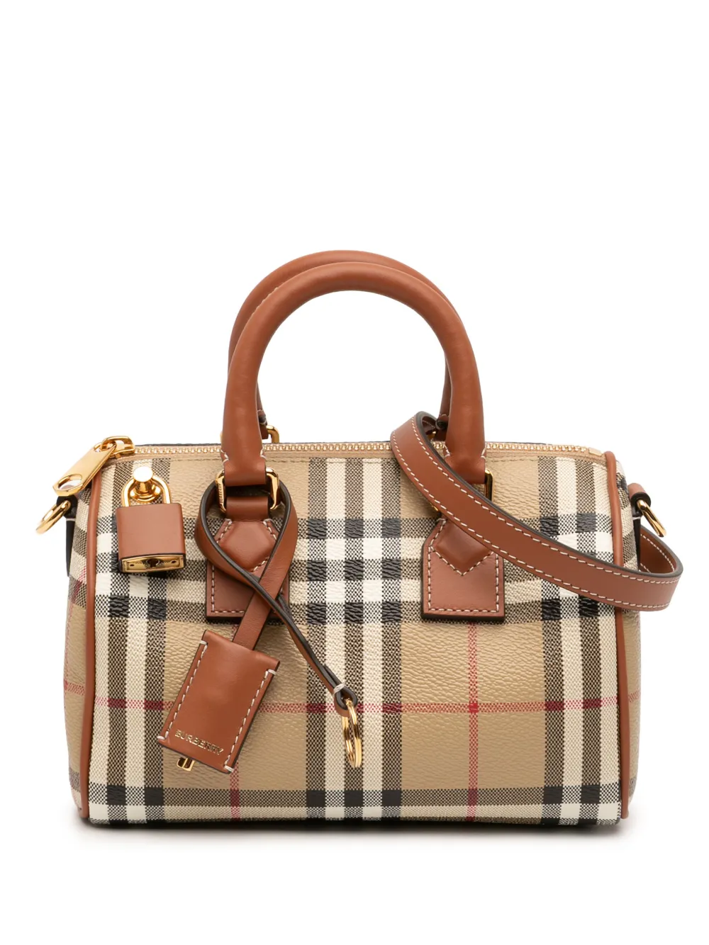 Burberry Pre-Owned 2018-2026 Mini House Check Coated Canvas Bowling Bag satchel - Marrone