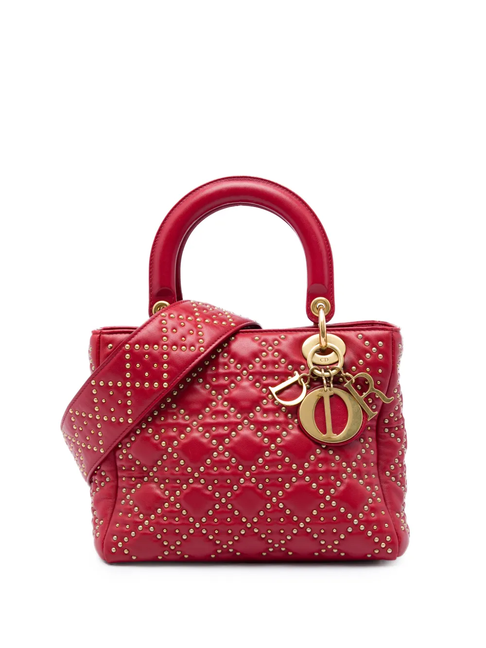Christian Dior Pre-Owned 2017 Medium Lambskin Cannage Studded Supple Lady Dior satchel - Rosso