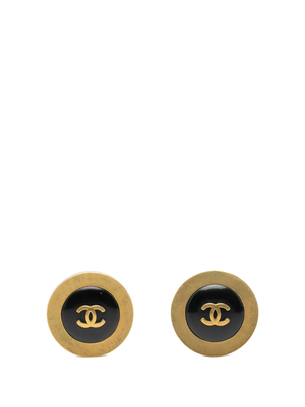 CHANEL Pre-Owned 1994 CC Gold Plated Enamel Round Clip On Earrings costume earrings