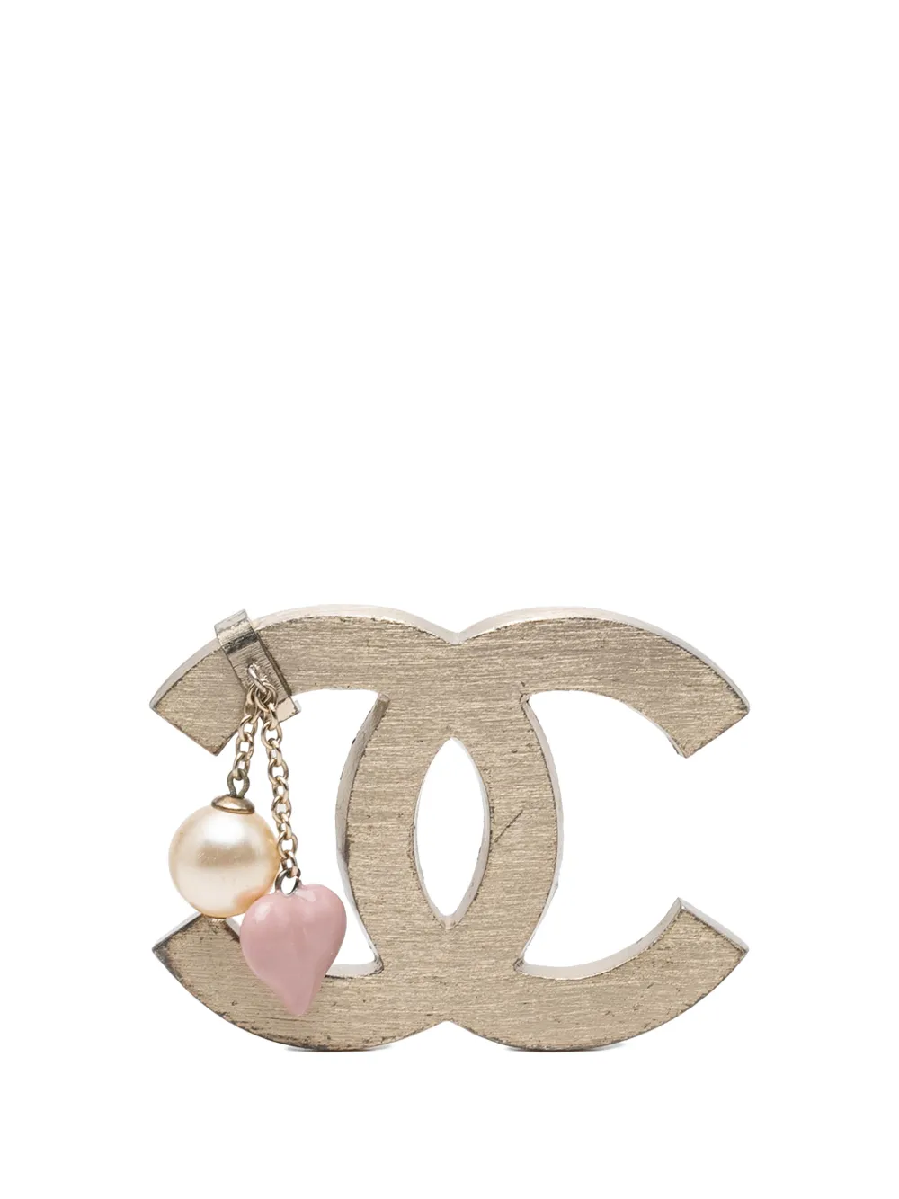 CHANEL Pre-Owned 2005 CC Gold Plated Enamel and Faux Pearl Brooch costume brooch