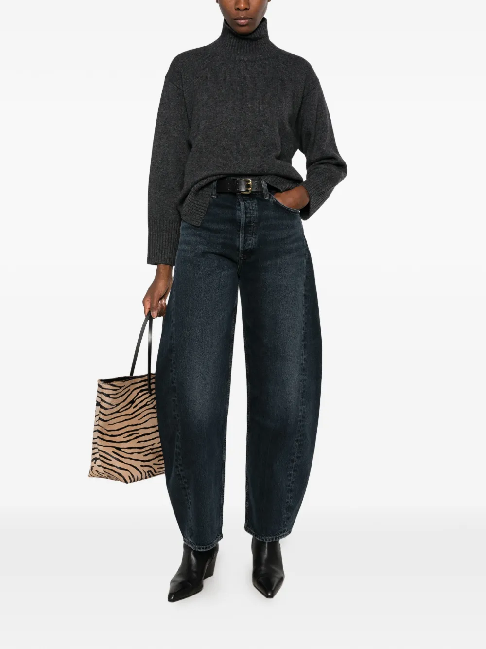 Calvin Klein Lux high-neck side-slit sweater Grijs