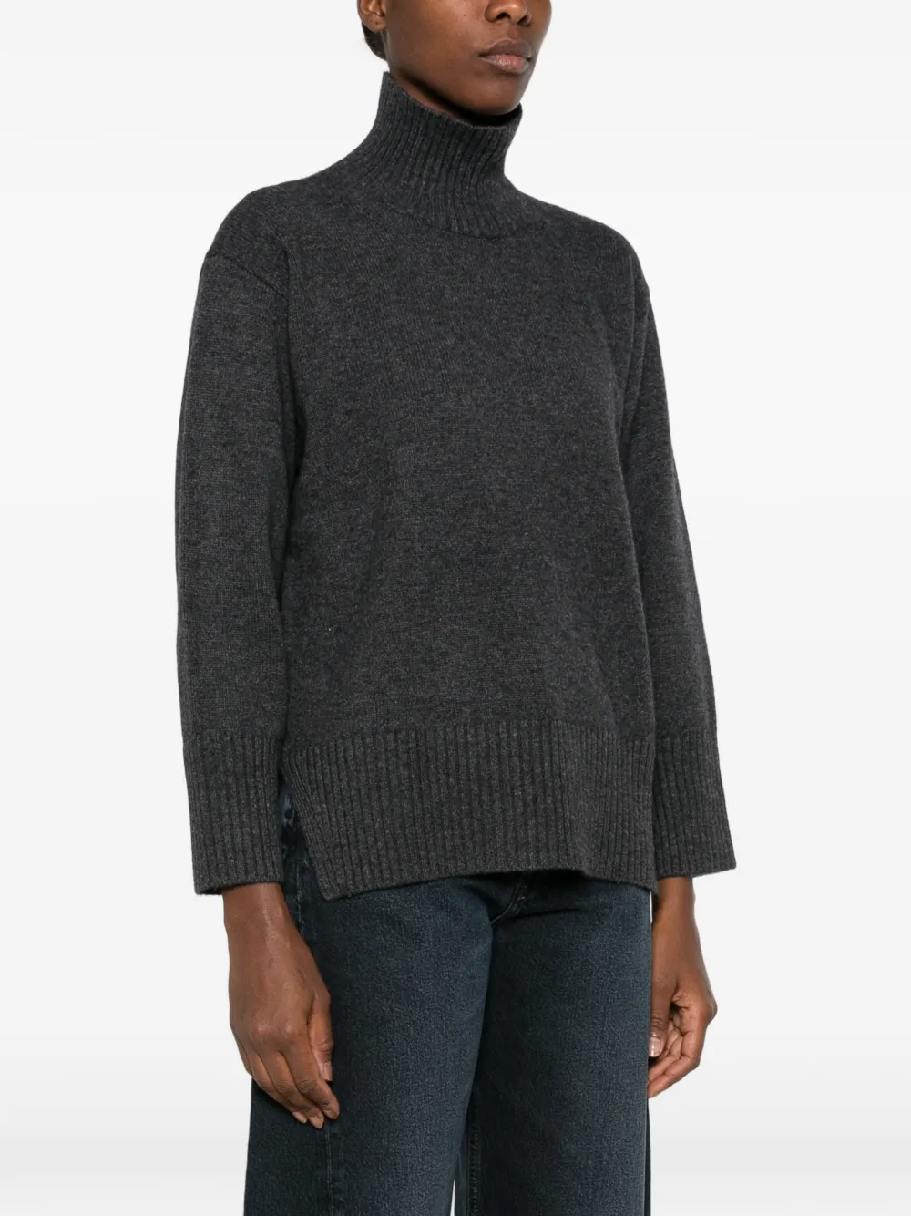 Calvin Klein Lux high-neck side-slit sweater Grijs