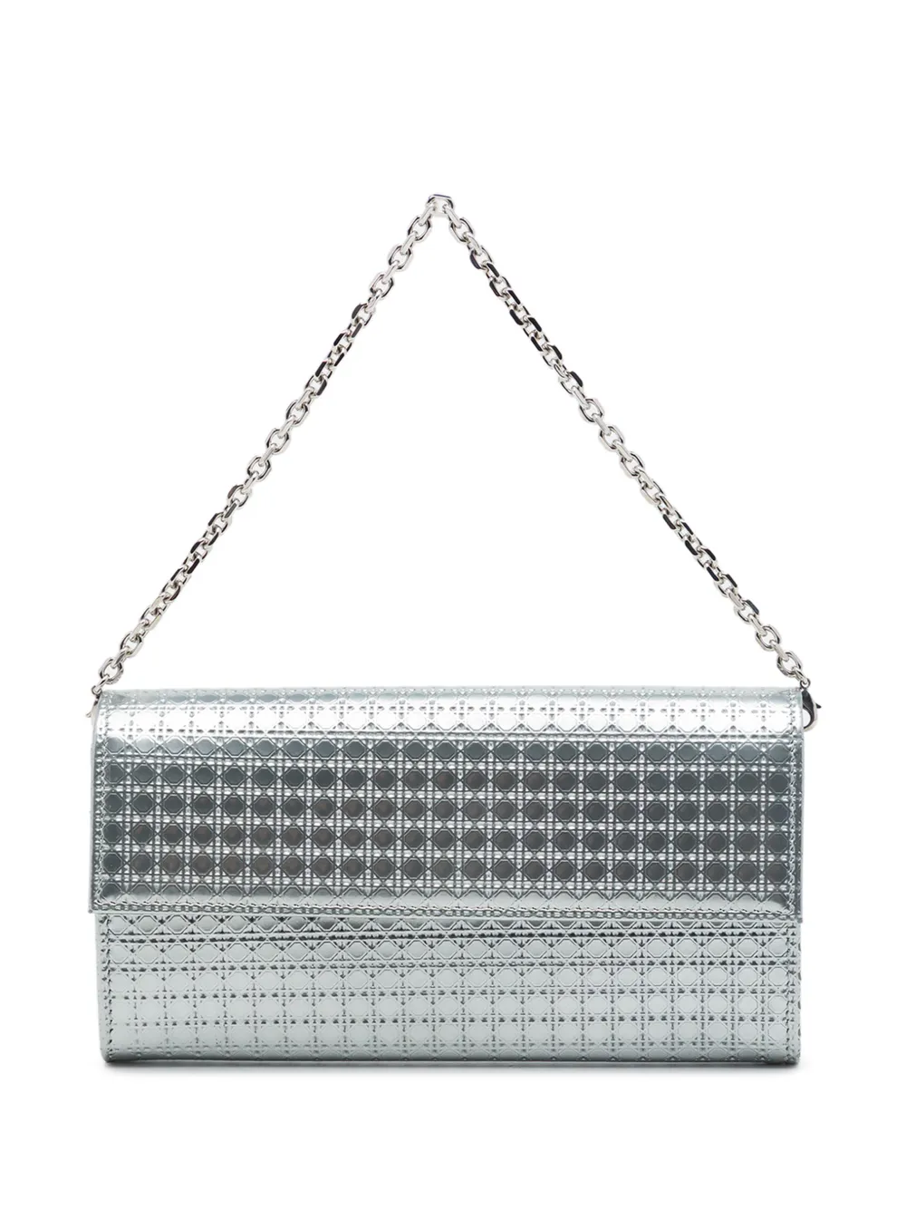 Christian Dior Pre-Owned 2015 Metallic Patent Microcannage Lady Dior Croisiere Wallet On Chain crossbody bag - Argento