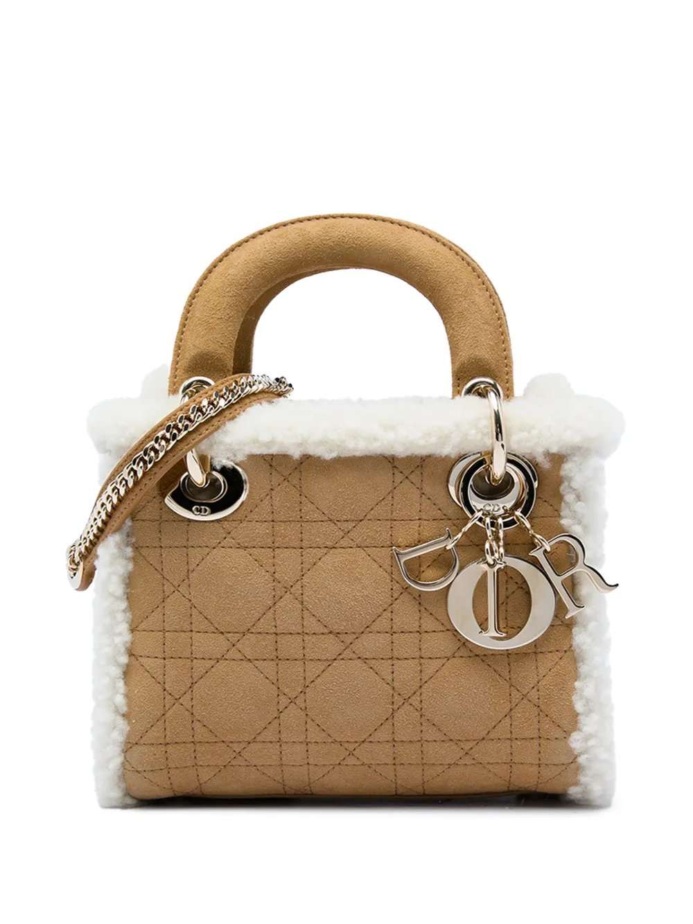 Christian Dior Pre-Owned 2020-2026 Mini Suede Cannage with Shearling Trim Lady Dior satchel - Marrone