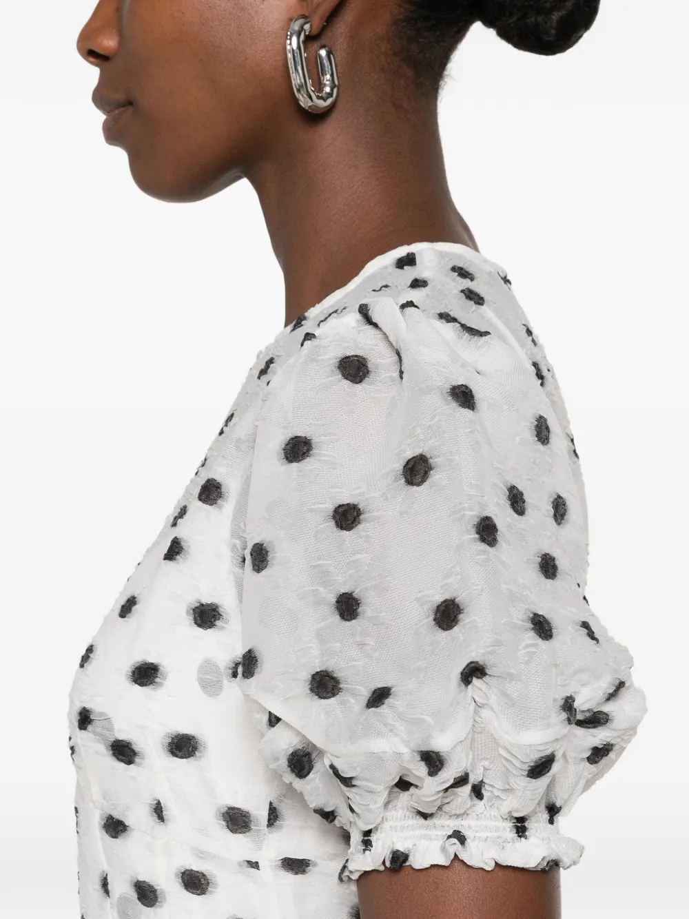 Stine Goya polka-dot puff-sleeve midi dress Wit
