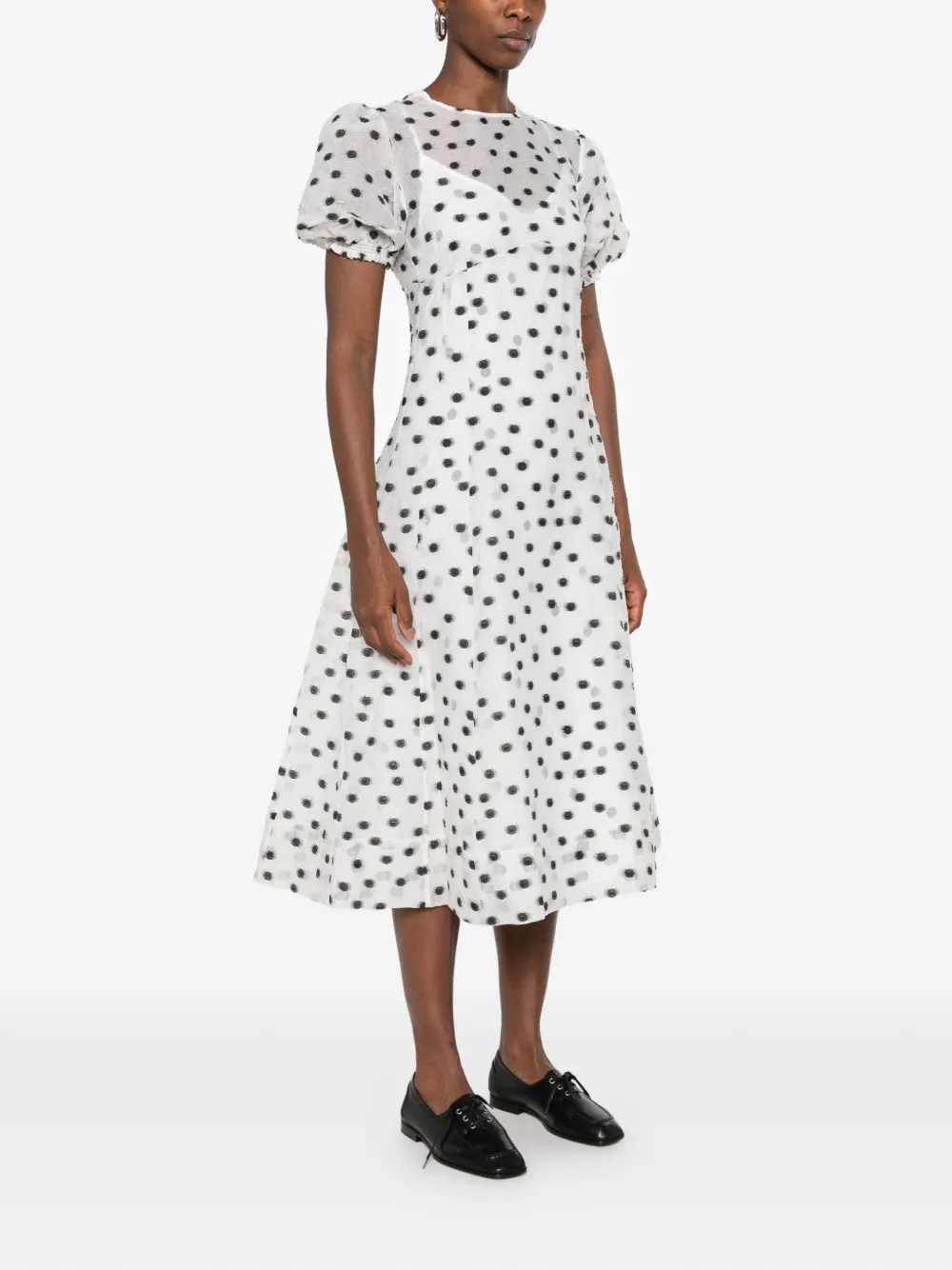 Stine Goya polka-dot puff-sleeve midi dress Wit