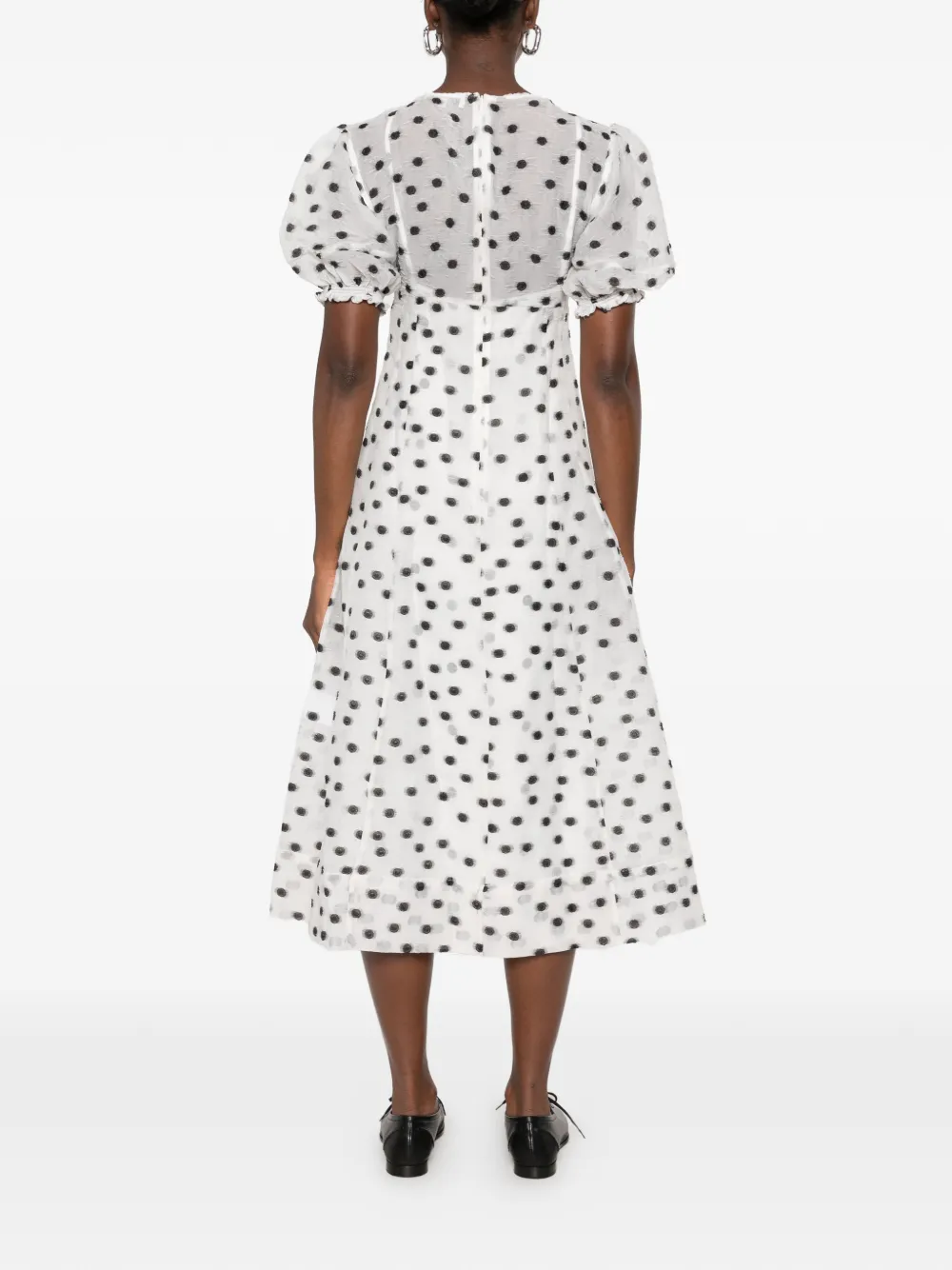 Stine Goya polka-dot puff-sleeve midi dress Wit