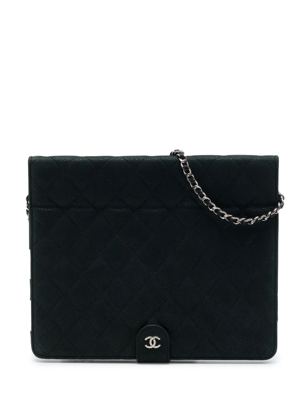 CHANEL Pre-Owned 2013-2014 CC Quilted Caviar iPad Case with Chain crossbody bag - Nero