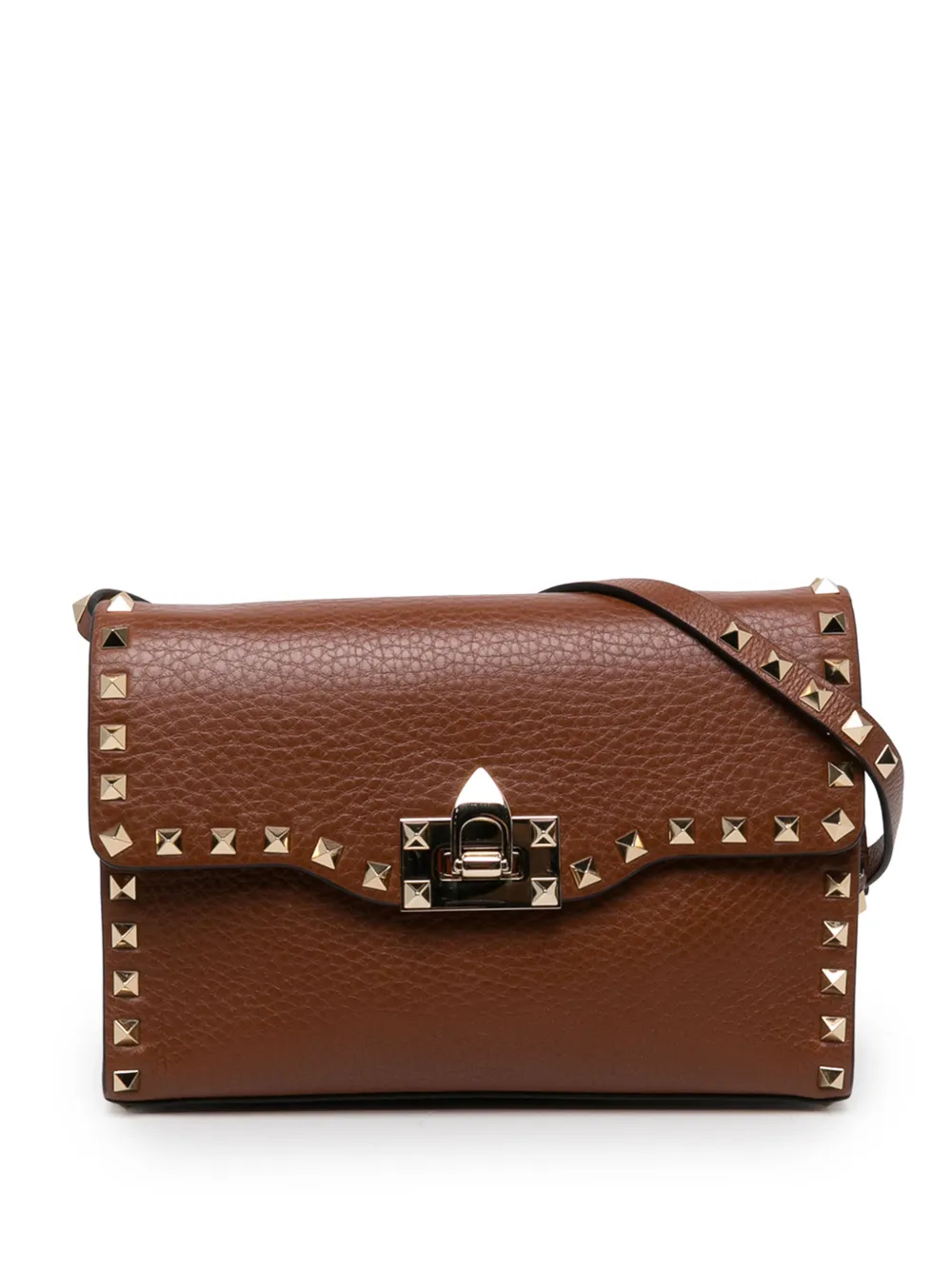 Valentino Garavani Pre-Owned 2018-2026 Medium Pebbled Calfskin Rockstud Flip Lock crossbody bag - Marrone