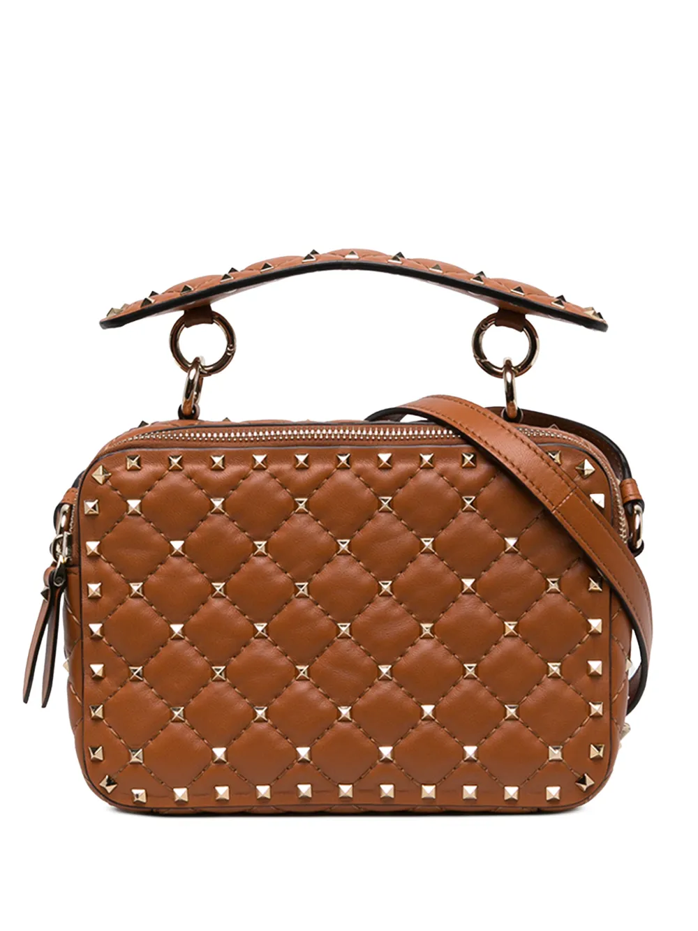 Valentino Garavani Pre-Owned 2018-2026 Lambskin Rockstud Spike Double Zip Camera Bag satchel - Marrone