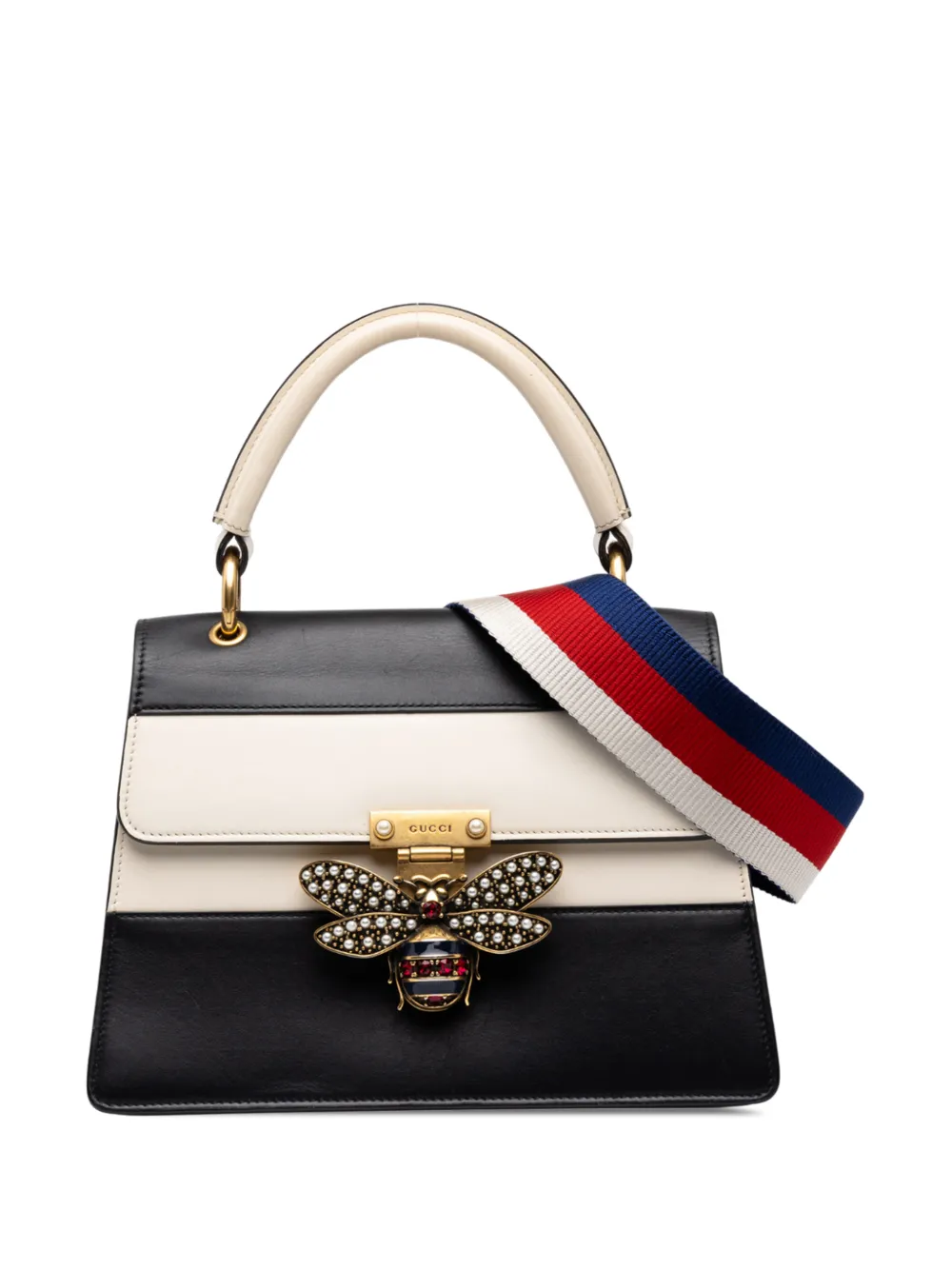 Gucci Pre-Owned 2016-2026 Small Bicolor Calfskin Queen Margaret Top Handle Bag satchel - Bianco