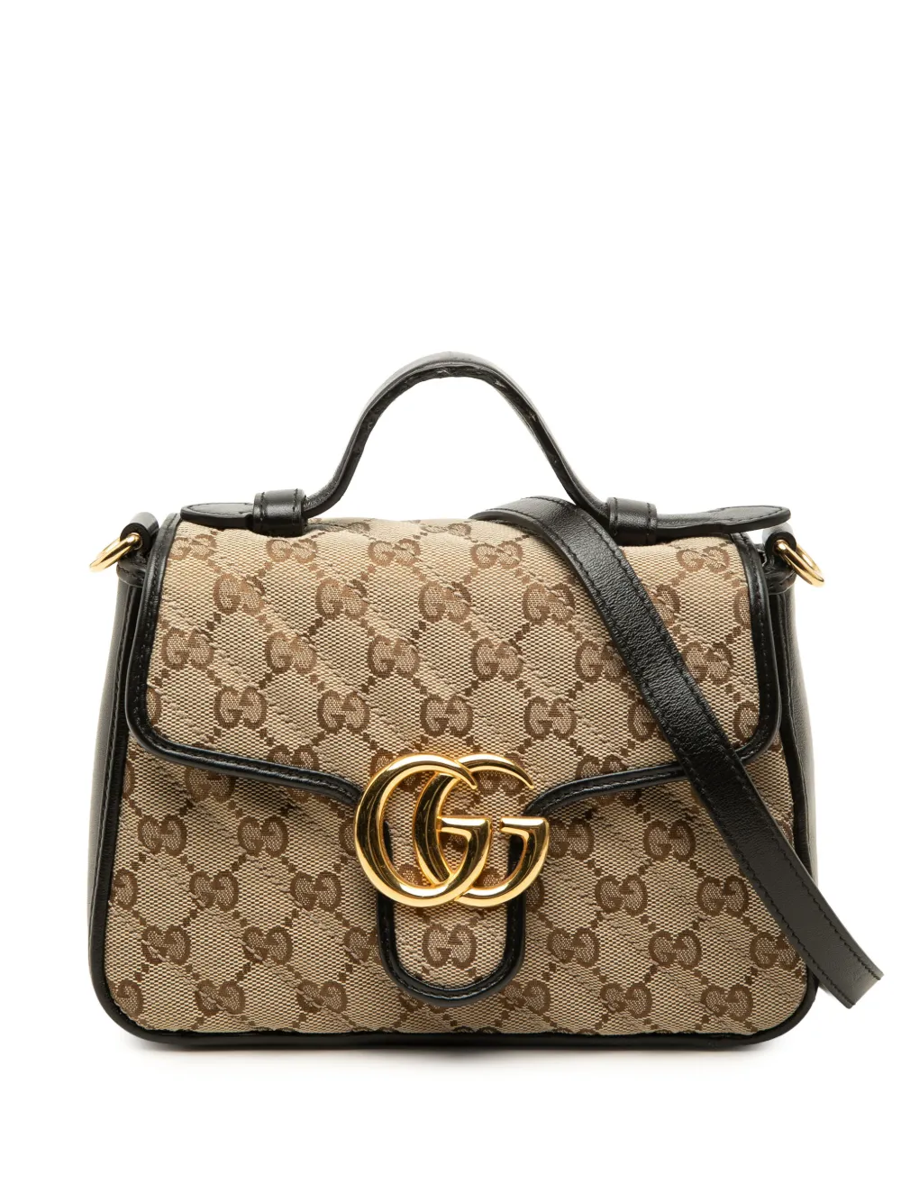 Gucci Pre-Owned 2000-2015 Mini GG Marmont Matelasse Diagonal GG Canvas and Calfskin Top Handle Bag satchel - Nude