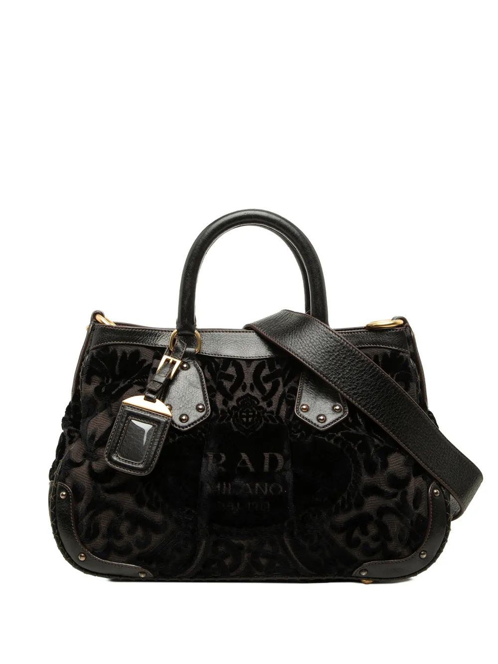 Prada Pre-Owned 2010-2026 Velluto Burnout and Canvas Canapa Logo Convertible Tote satchel - Black