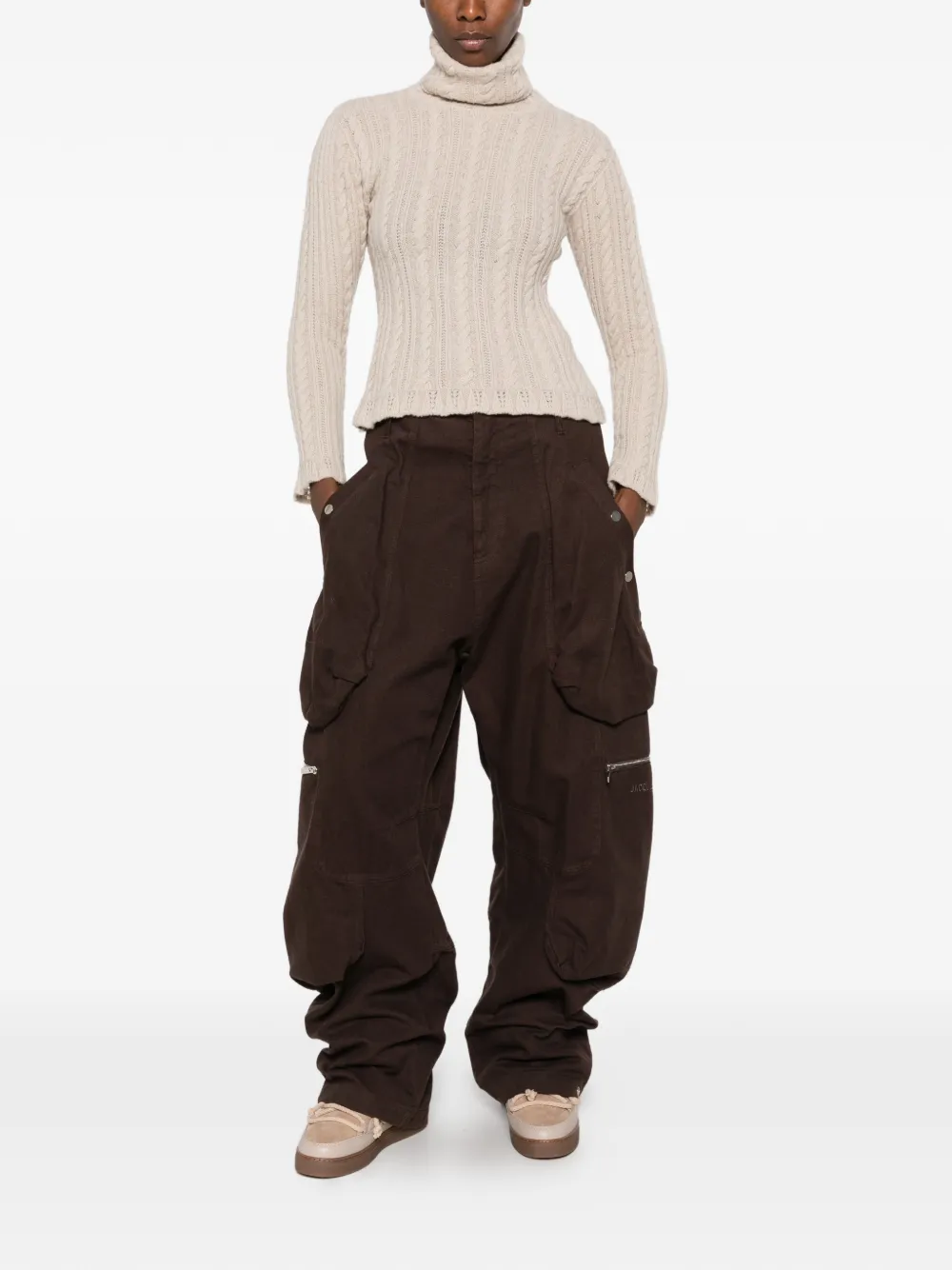 Moncler Grenoble cable-knit roll-neck sweater Beige