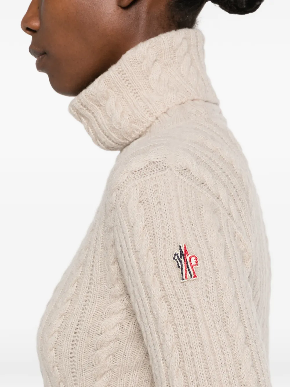 Moncler Grenoble cable-knit roll-neck sweater Beige