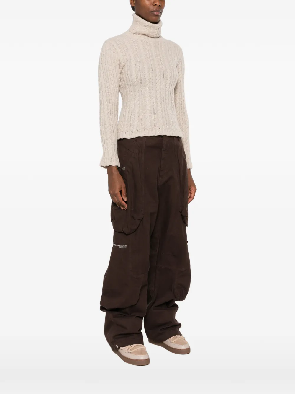 Moncler Grenoble cable-knit roll-neck sweater Beige