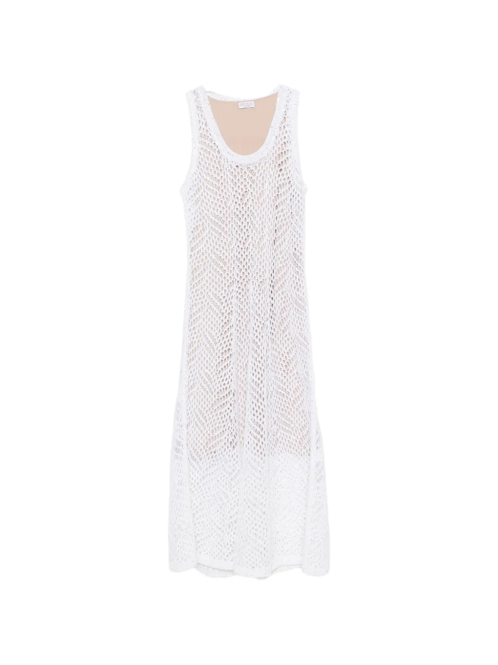 Brunello Cucinelli sequin-embellished crochet-knit midi dress Wit