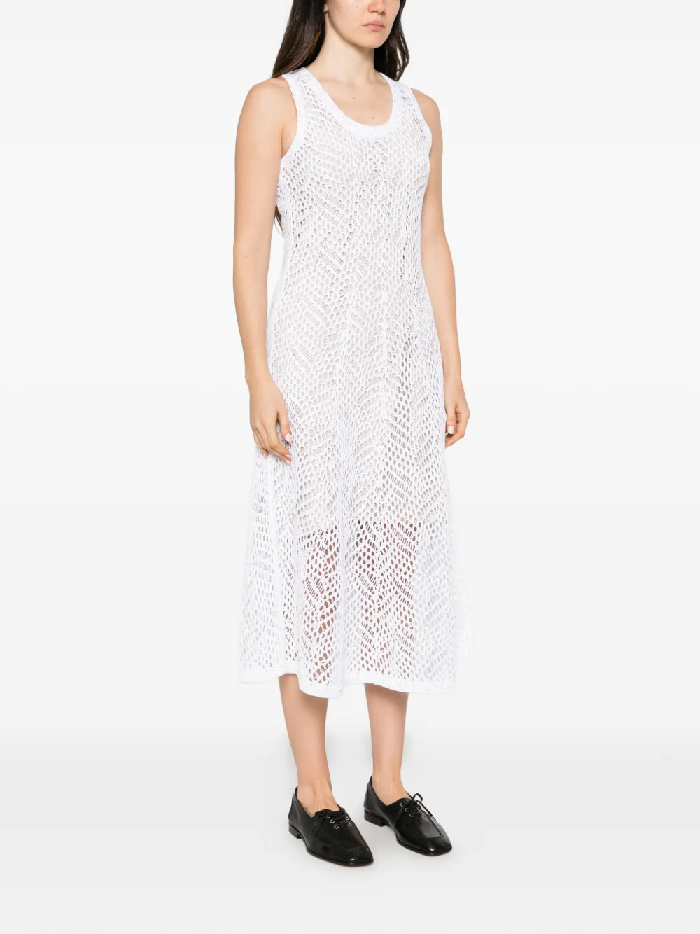 Brunello Cucinelli sequin-embellished crochet-knit midi dress Wit